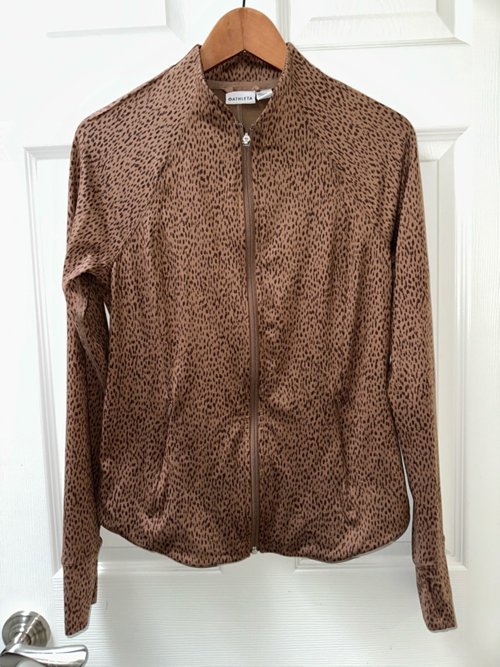 Athleta Brown Leopard-Print Zip Bomber Jacket